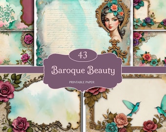 Pastel Baroque Digital Papers, Rococo Gold Frames, Luxurious, Elegant Backgrounds for Scrapbooking, Invitations, Crafts, Instant Download