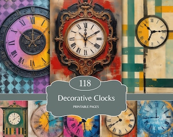 Vintage Clock Faces Collage: Mixed Media Ephemera (Digital Download, PDF & JPG Files)