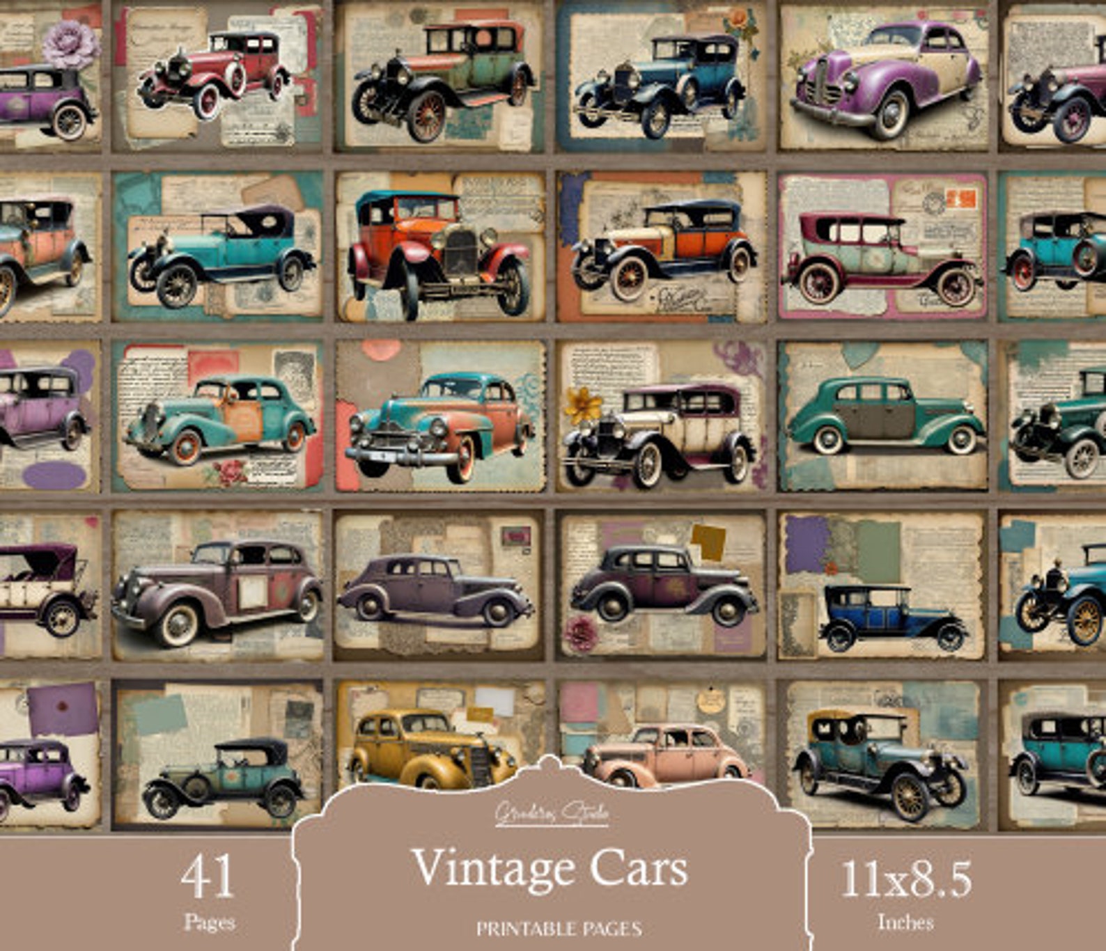 Journal Sticker Cars Vintage Cars Junk Journal Kit, Junk Journal Supplies, Journal ...
