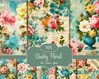 Papeles estilo Shabby Chic, páginas vintage para diario creativo, papel para decoupage, fondo floral, papel para álbum de recortes imprimible, descarga digital estilo Shabby Chic