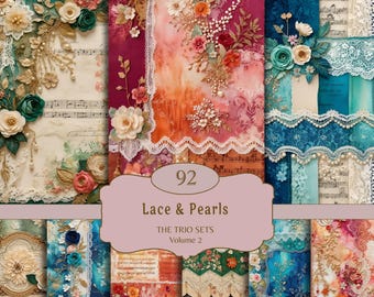 Vintage Lace Digital Paper: Floral Pearl Collage Sheets (Digital Download)