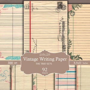 Oud gelinieerd papierpakket, vintage afdrukbare dagboekpagina's, verouderd papier voor ongewenste tijdschriften, scrapbook- en schrijfprojecten, digitale download