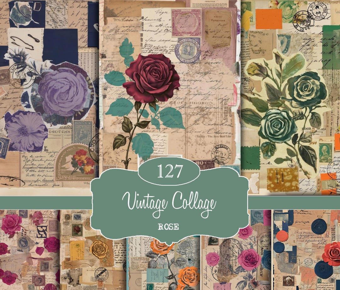 Vintage Rose Collage Junk Journal Kit | 127 Printable Pages, Mixed ...