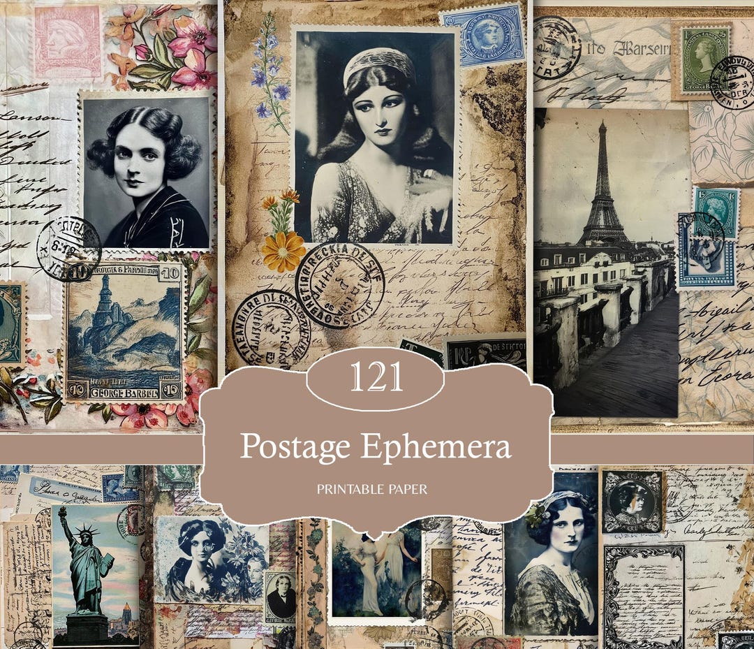 Vintage Postage Ephemera Junk Journal Printable Pages, Antique Stamp ...