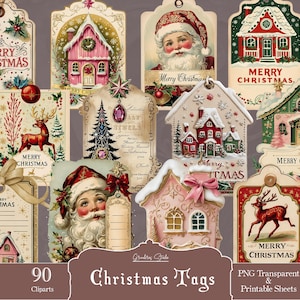 Geschenkanhänger für Weihnachten - Printables - PNG Dateien und Druckbare Arbeitsblätter für Scrapbooks, Journal Tags, Weihnachtstags, Winter Ephemera, digitaler Download