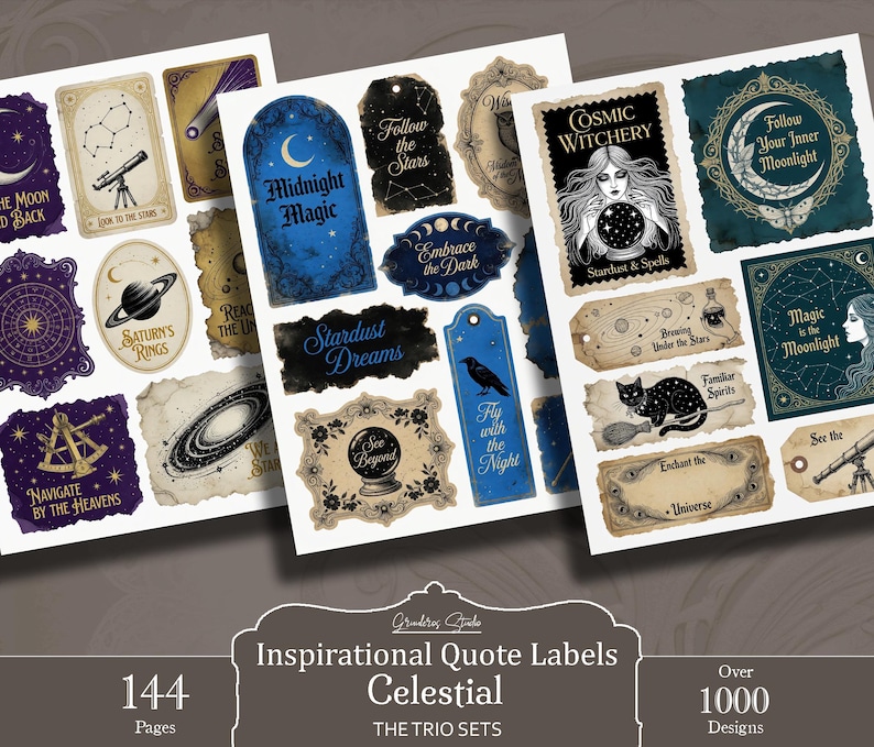 Celestial Labels, Moon and Stars Ephemera, Zodiac Journal Cards ...