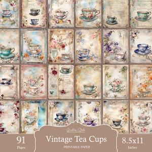 Tea Cup Junk Journal Paper, Antique Journal Pages, Shabby Chic, Vintage ...