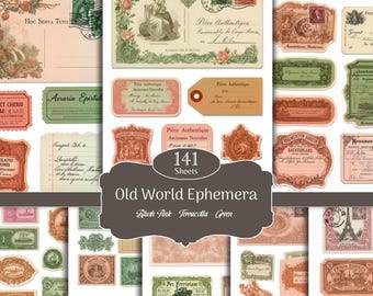 Vintage Clusters, Digital Ephemera for Junk Journals & Scrapbooks, Antique Labels, Retro Ephemera, Old Ticket Labels, Printable Fussy Cuts