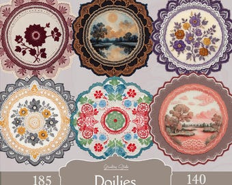 Vintage floral lace doilies for junk journals, scrapbooking, and card making. Fussy Cuts and PNG, printable sheets, ephemera for your crafts