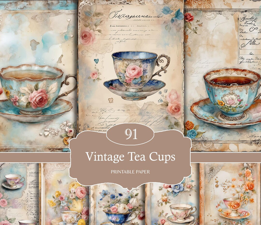 Tea Cup Junk Journal Paper, Antique Journal Pages, Shabby Chic, Vintage ...