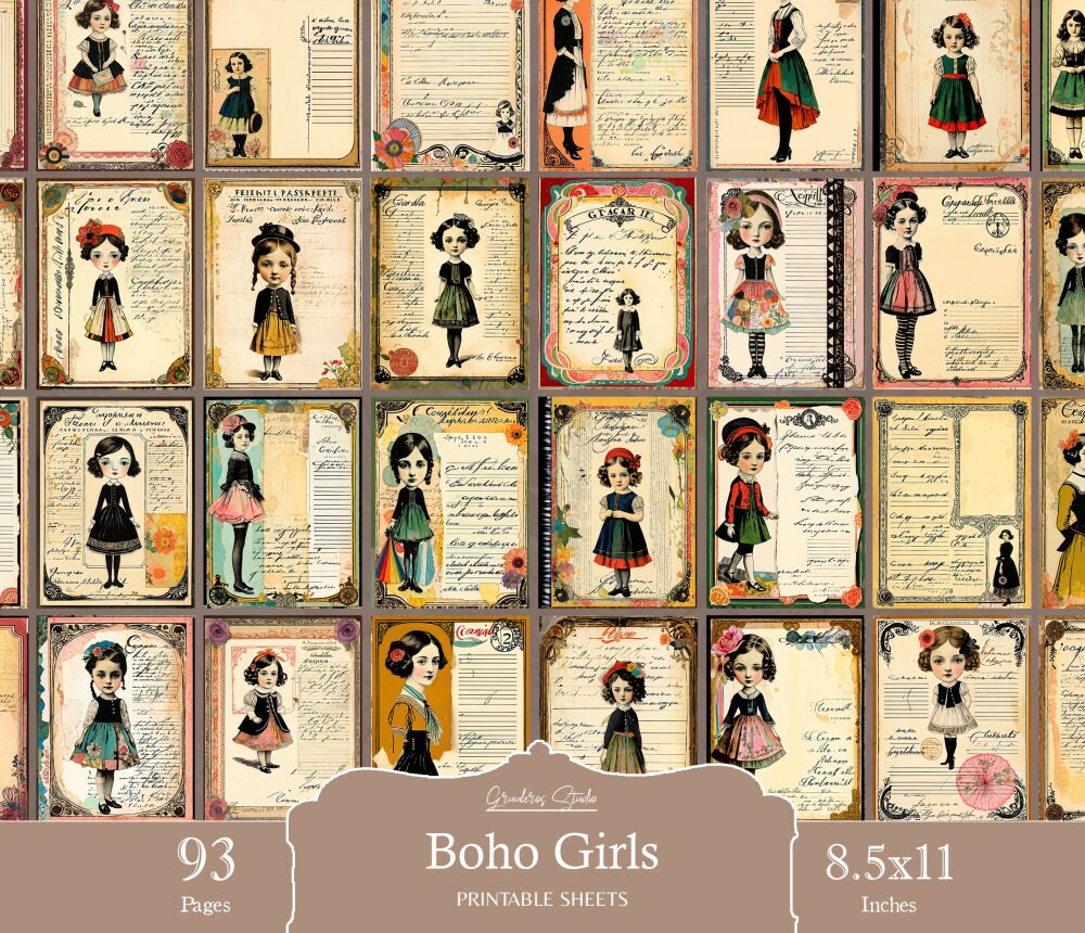 Boho Girl Journal Papers, Printable Sheets, Whimsical Boho, Lined Paper ...