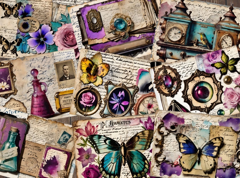 Vintage Antique Junk Journal Kit, Victorian Collage Printables, Digital ...