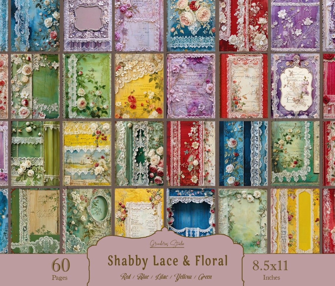 Shabby Chic Junk Journal Lace Ephemera Collage Sheets Printable Flower ...