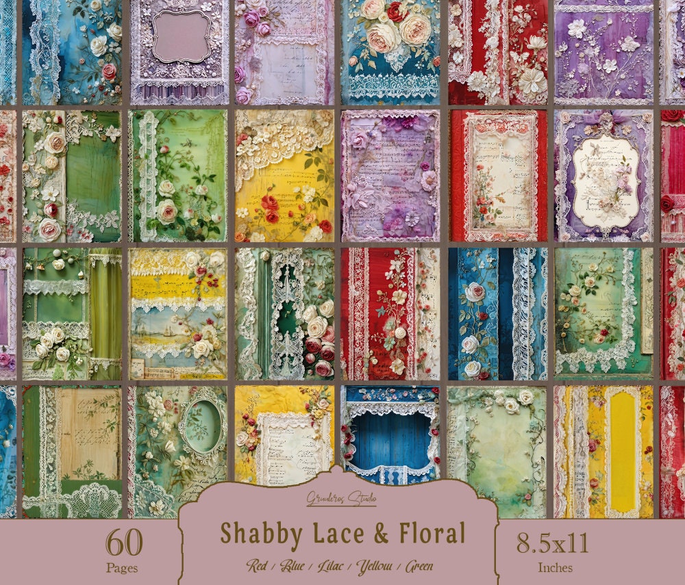 Shabby Chic Junk Journal Lace Ephemera Collage Sheets Printable Flower ...