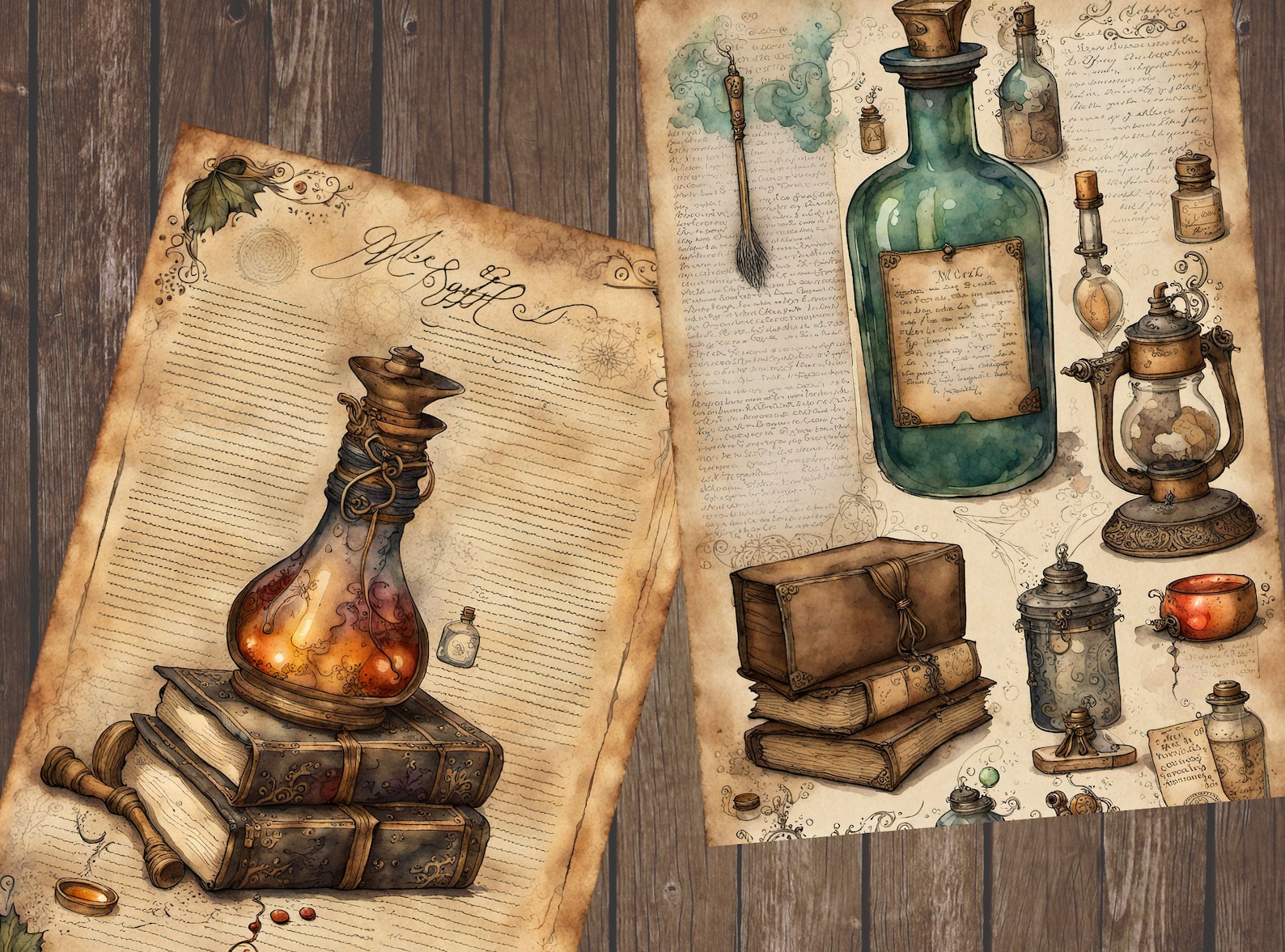 Mystic Potion Watercolor Gothic Junk Journal Page, Digital Scrapbook ...
