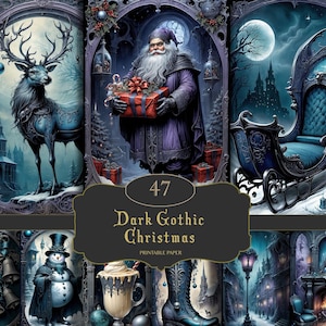 Gothic Christmas printable, Junk Journal Pages Mixed Media Gothic collage sheets digital scrapbooking cards ephemera Dark holiday