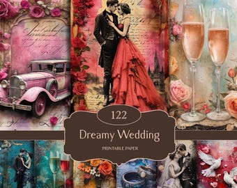 Wedding Junk Journal Pages, Love Ephemera, Digital Scrapbook Paper Kit, Bridal Printable, Gothic Wedding, Marriage Journal, Wedding Ephemera