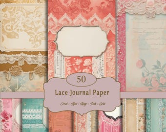 Vintage lace junk journal, printable antique pages, digital journal, lace background, Decoupage Papers, Scrapbooking Paper & Fussy-cut pages