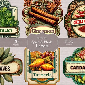 Printable Spice Labels, Herb Labels, Seasoning Labels, Vintage Tags for Jars, Journal Ephemera, Instant Digital Download, Commercial Use