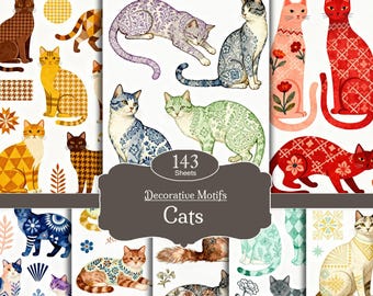 Cat Fussy Cuts | Printable Retro Feline Stickers & Motif Cutouts for Scrapbooking, Bullet Journal, Card Making  (Digital Download)