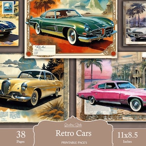 Kit di diario per auto d'epoca, auto retrò, diario spazzatura di auto d'epoca, pagine di diario, foglio intero, carta da trasporto vintage, effimeri di auto d'epoca