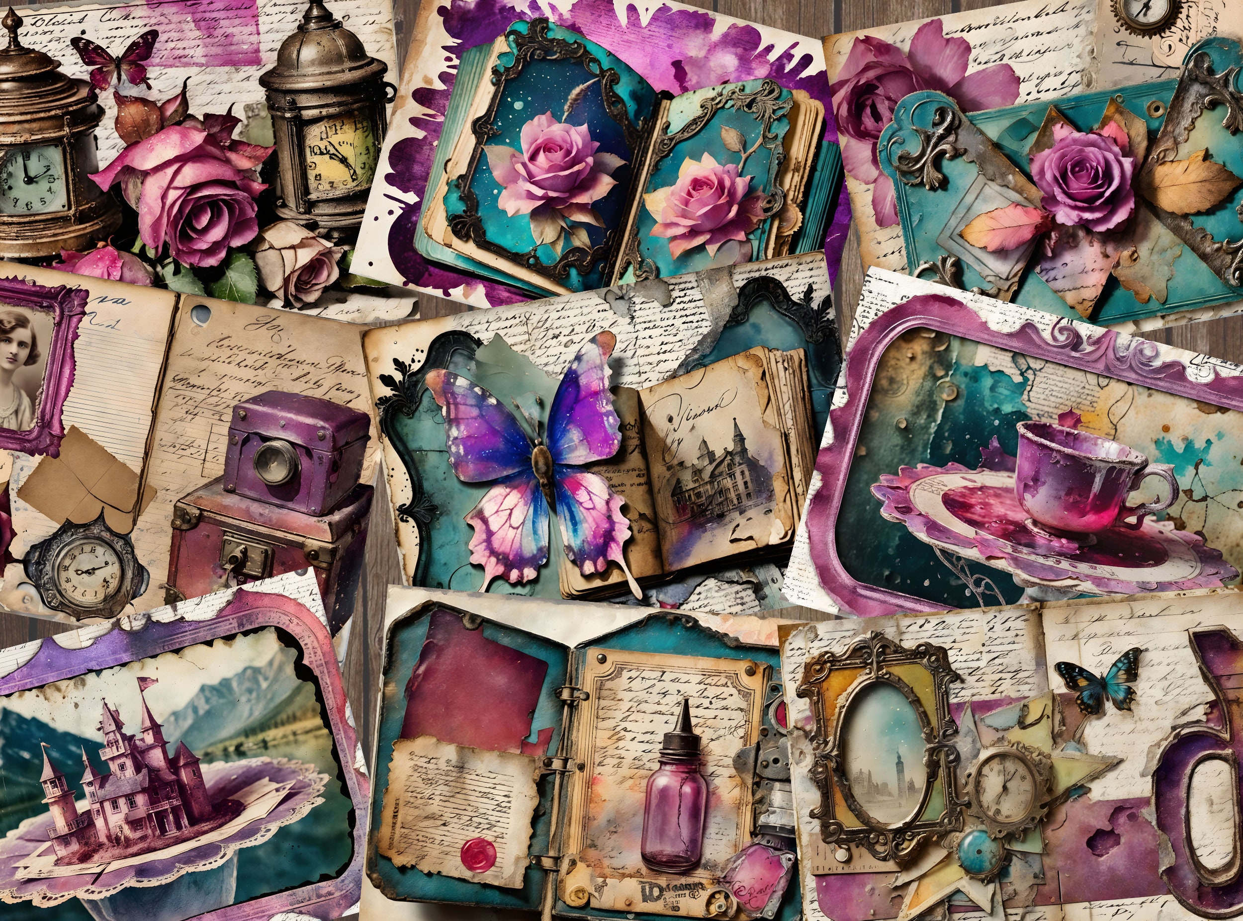 Vintage Antique Junk Journal Kit, Victorian Collage Printables, Digital ...