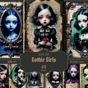 Gothic Mädchen Junk Journal Seiten, Gothic druckbare Seiten, Collage Blätter ATC Scrapbooking Karten, Papiere Ephemera Gothic Girl Junk Journal Kit