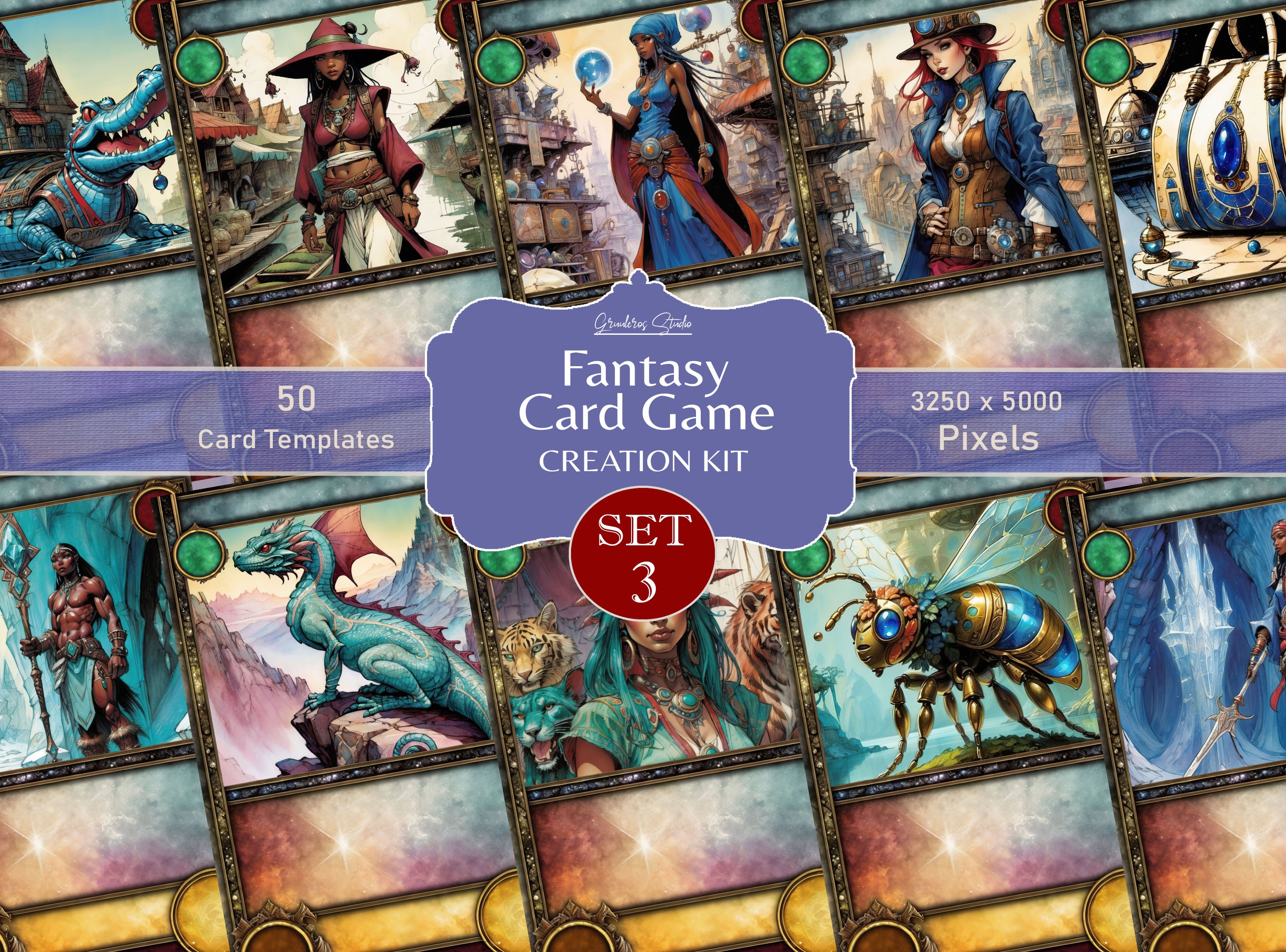 Diy card game 50 fantasy card game templates board game assets tcg