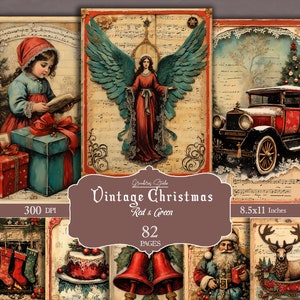 Noël vintage, Pages de journal indésirable, Noël à imprimer, Pages de scrapbooking numérique, Pages du père Noël, Fournitures de scrapbooking, Cadeau de Noël