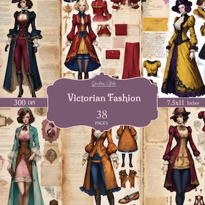 Cartes de journalisation de la mode victorienne, éphémères imprimables, papier journal numérique indésirable, feuille de collage, scrapbooking grunge, dames victoriennes