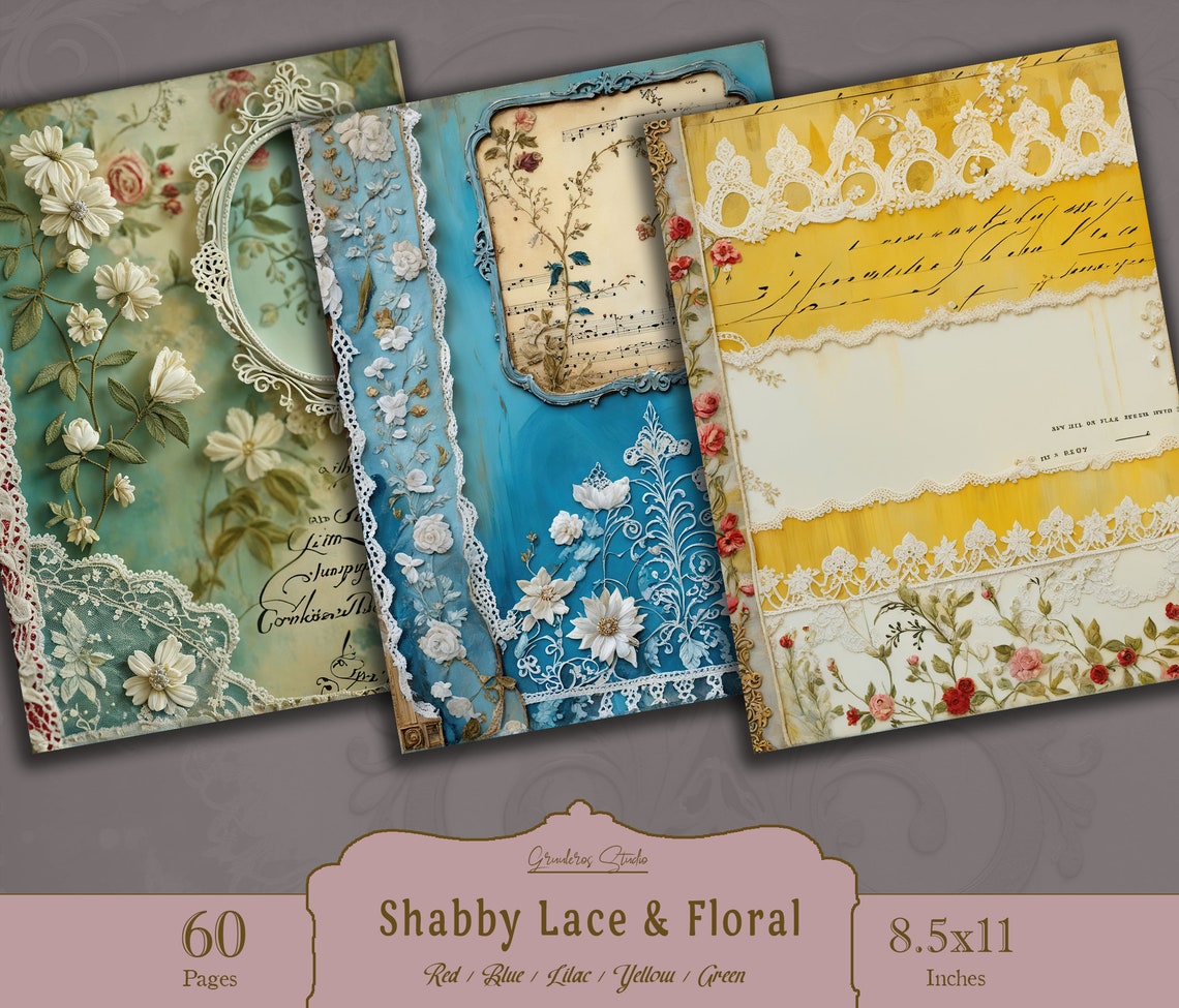 Shabby Chic Junk Journal Lace Ephemera Collage Sheets Printable Flower ...