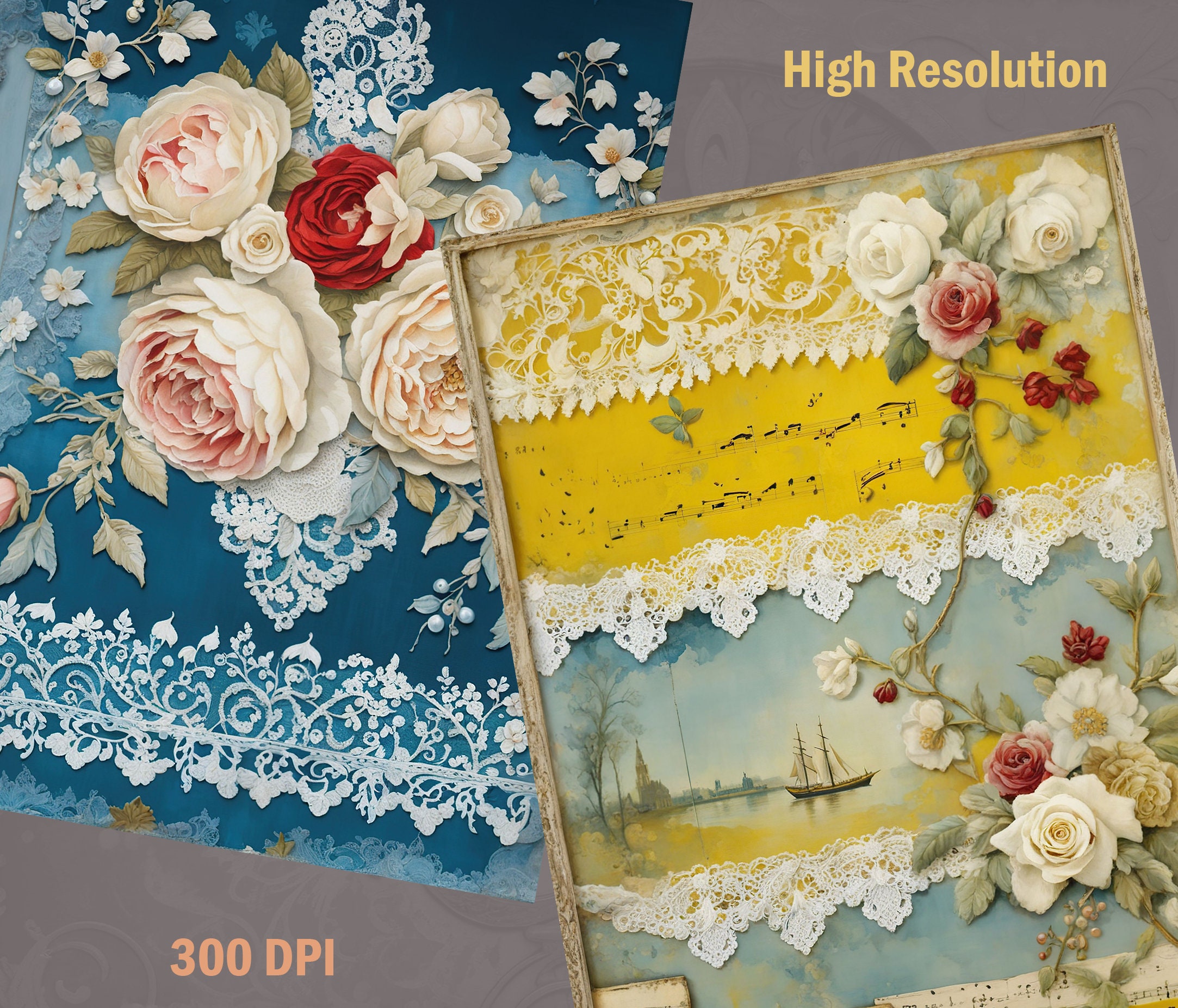 Shabby Chic Junk Journal Lace Ephemera Collage Sheets Printable Flower ...