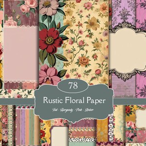 Rustic Floral, Junk Journal printable paper, Shabby Chic Patchwork, Floral Digital Paper, Printable Vintage Scrapbook, Floral collage