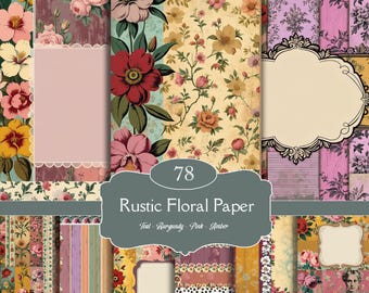 Rustic Floral, Junk Journal printable paper, Shabby Chic Patchwork, Floral Digital Paper, Printable Vintage Scrapbook, Floral collage