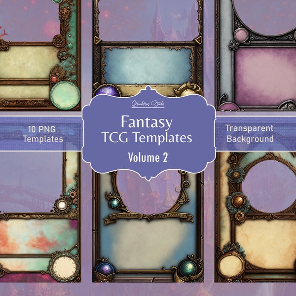 10 Fantasy Card Game templates, Set 2, png, Board game assets, TCG Card Game Tools, digital download