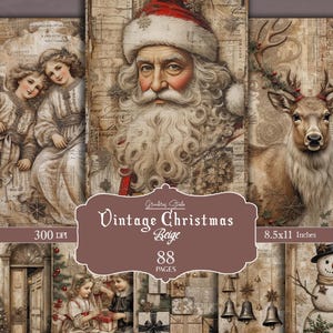 Kit de carnet beige de Noël, papiers numériques techniques mixtes, arrière-plans doux des vacances, Noël confortable, scrapbooking, fabrication de cartes