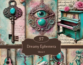 Fantasy Junk Journal kit, Ocean Journal, digital papers, Mixed media journal pages, journaling papers, digital download, card making