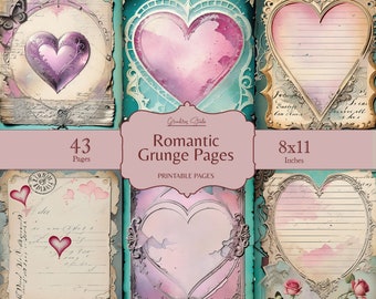 Romantic Journal Papers, Valentine stationery, Grunge Vintage Romantic Scrapbook Paper, notebook digital paper, Valentine pages printable,
