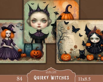 Hexen Junk Journal Papiere, Halloween Printables, Kürbisse & Gruselige Szenen, Digitales Scrapbook Papier Kit (Digitaler Download)