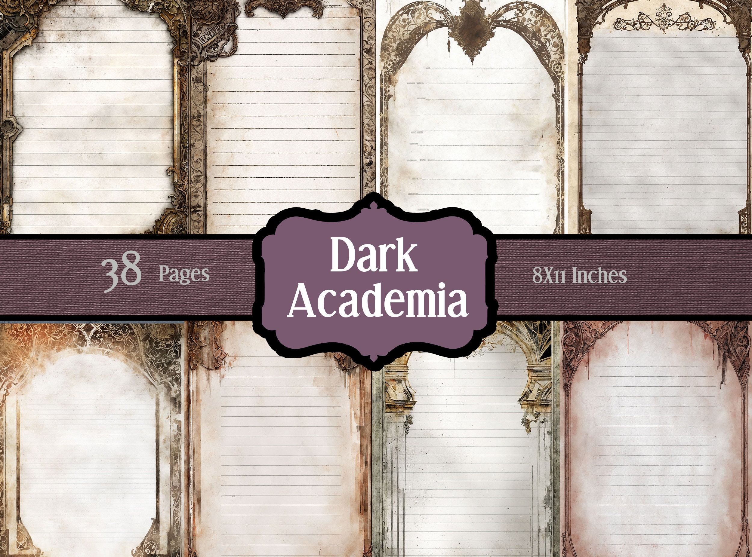 36 Gothic Printable Lined Junk Journal Pages Dark Academia Etsy