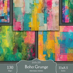 Boho Junk Journal Kit, Distressed Abstract Printable Ephemera, Grunge Background Papers, Hippie Digital Scrapbook Pages, Collage Sheets