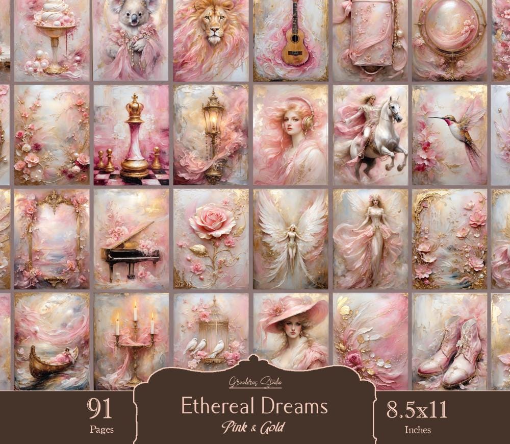 Pink Junk Journal Paper, Digital Download, Watercolor, Mixed Media ...