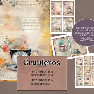 Tea Cup Junk Journal Paper, Antique Journal Pages, Shabby Chic, Vintage ...