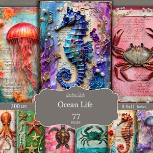 Ocean Life Junk Journal, Seepferdchen, Digitales Papier für Scrapbooking, Meer Digitales Papier, Marine Journal Seiten, Unterwasser, Küsten, scrapbook