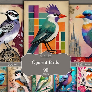 Birds Journal, Scrapbook Page, Printable Junk Journal Ephemera, Decorative Paper, Mixed Media, Collage Art, Whimsical, Digital Paper