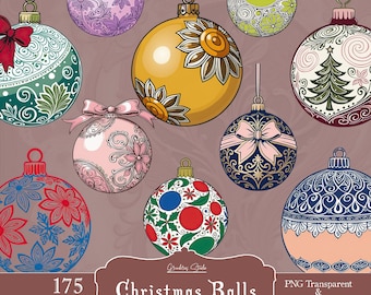 Christmas balls Clipart, 175 png, christmas baubles, christmas tree decoration, christmas ornaments, transparent background, commercial use