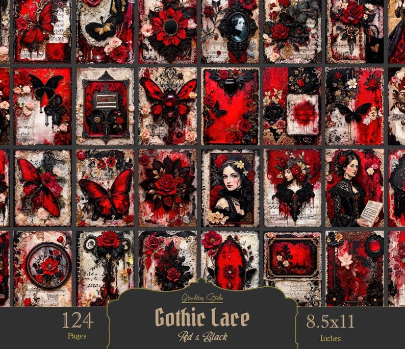 Gothic Lace Junk Journal Kit Red Black | Dark Romantic Ephemera ...