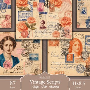 Objetos imprimíveis shabby chic para diários de sucata, estilo manuscrito, cartões-postais e colagens. Designs vintage de artesanato em papel com inspiração francesa.