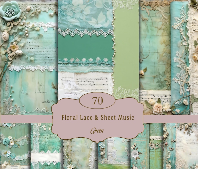 Green Lace Journal Pages, Digital Paper for Scrapbook and Junk Journal ...