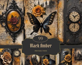 Amber Gothic Junk Journal Pages, Digital Scrapbook Paper Kit, Victorian Printable, Gothic BOS Collage Sheet, Arcane Gothic Ephemera